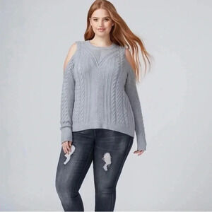 LANE BRYANT* Gray Cold Shoulder Cable Knit Sweater Size 14/16